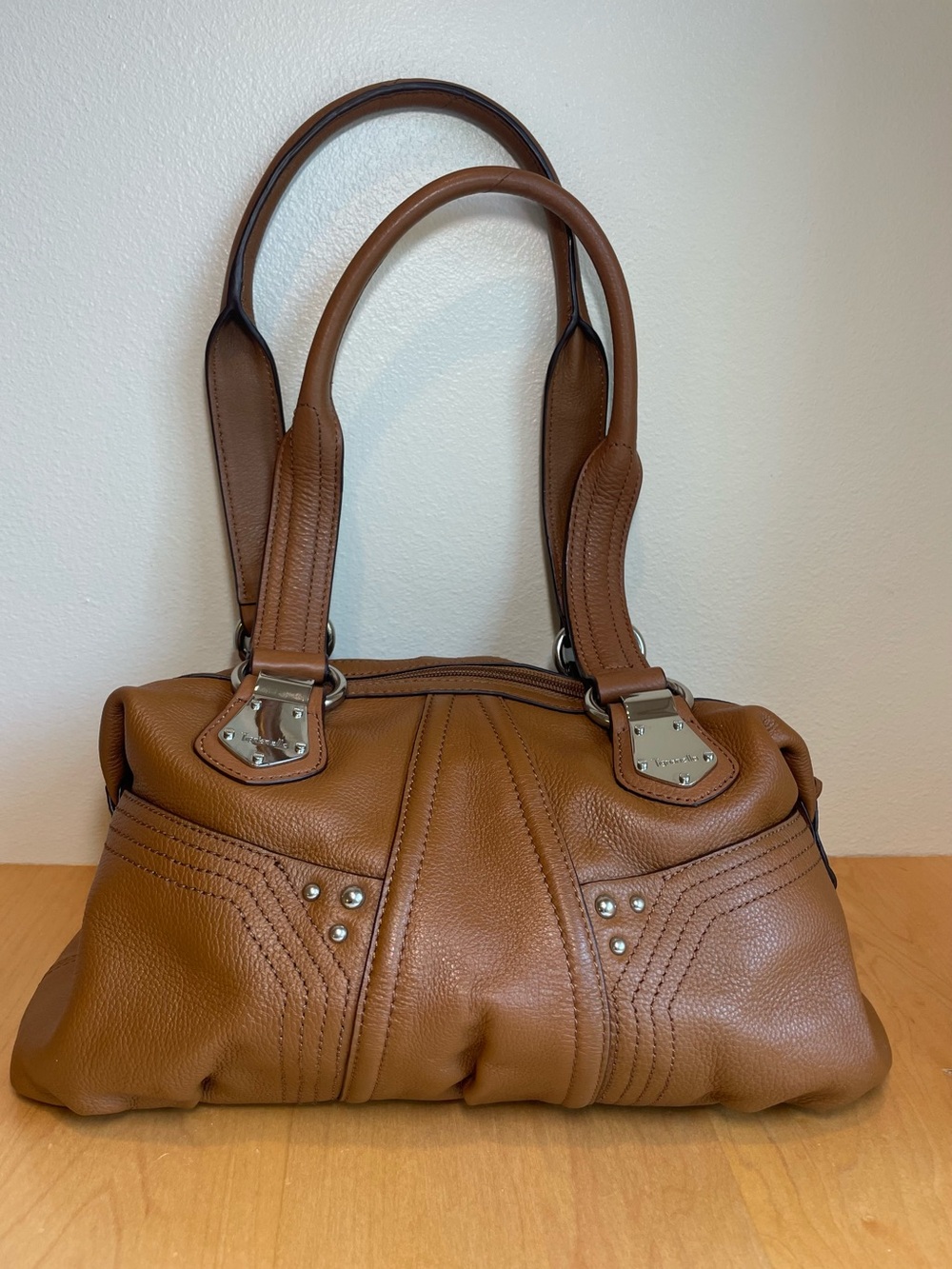 Vintage Tignanello Pebbled Leather Satchel Silver Studs